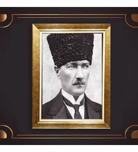 Özel Seri Paspartulu Çerçeveli Atatürk Tablo l337 (Gold)