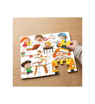 Ders Çalışan Çocuklar Tasarımlı 24 Parça Ahşap Çocuk Puzzle MPK1040