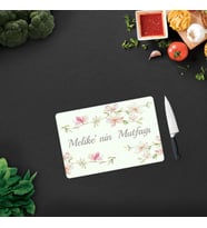 DECORITA   Kişiye Özel - Çiçek Motifli   Cam Kesme Tahtası - Cam Kesme Tablası