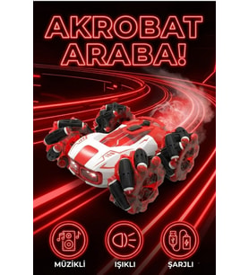 Uzaktan Kumandalı Şarjlı Buharlı Akrobat Araba 360 Derece Dönen Işıklı Müzikli 4x4 Drift