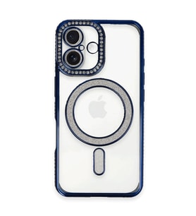 Apple İphone 16 Kılıf Joke Simli Magneticsafe Kılıf - Lacivert