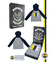 Fenerbahçe Orijinal Lisanslı Kapüşonlu Lacivert Gri Çocuk Sweat Kişiye Özel Kutu