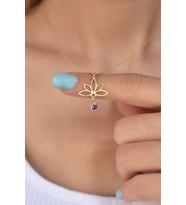925 Ayar Gümüş Altın Kaplama Lotus Şubat Ayı Doğum Taşı Kolye