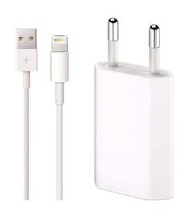 iPhone Lightning Uyumlu 5,5s,6,6s,7,8 plus Set Şarj Aleti Adaptör+Usb Kablosu (Beyaz)