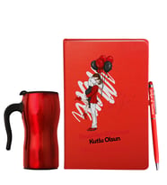 Sevgililer Gününe Özel Deri Kırmızı Defter Kalem & Termos Mug Hediye Seti 19