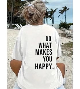 Baskılı Oversize Bisiklet Yaka T-shirt - Beyaz