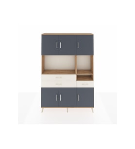 Arges Dolap 9 Raflı 3 Çekmeceli 6 Kapaklı 132x30x195 Çam-Antrasit/Aytaşı