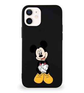 Apple iPhone 12 Mini Soft Premier Kapak Mickey Mouse-A Tasarımlı Silikon Kılıf - Siyah (Şeffaf)