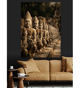 Yan Yana Dizilmiş Budist Heykelleri Dekoratif Kanvas - Mdf Ahşap Tablo