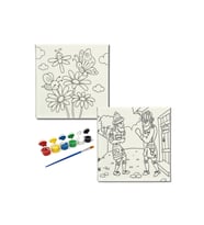Okul Etkinliği-2'li Tuval Boyama Seti. 20x20 Cm Uv Baskı 6 Akrilik Boya 1 Fırça-model-361