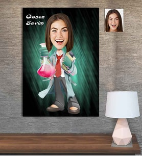 Kişiye Özel Karikatür Baskılı Ahşap Tablo Kimyager Kadın-2 30x40