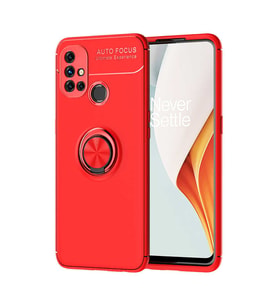 One Plus Nord N10 5G Kılıf Mıknatıslı Yüzüklü Standlı Yumuşak Silikon Kapak Ravel (Kırmızı)