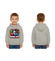 Unisex roblox Baskılı Çocuk Swaetshirt  Baskılı Kapüşonlu 3 İplik Şardonlu (Gri)