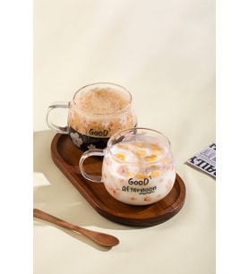 Porsima 2089-1 Borosilikat Isıya Ateşe Dayanıklı Cam Kulplu Çay Bardağı Kahve Bardak Kupa Pembe 400 ml (Pembe-Beyaz)