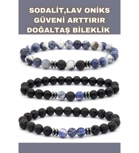 Nelleovana Sodalit , Oniks , Lav Doğal Taş Bileklik Seti ( Mantıksal Düşünme Ve Problem Çözme ) 6 Mm