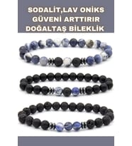 Nelleovana Sodalit , Oniks , Lav Doğal Taş Bileklik Seti ( Mantıksal Düşünme Ve Problem Çözme ) 6 Mm