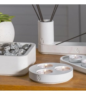 HESTIA ÜÇLÜ BETON TEALIGHT MUMLUK (Beyaz)