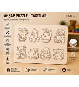 Ahşap Puzzle - Taşıtlar: Eğitici ve Öğretici Okul Öncesi Zeka Oyunu (30x20 cm)