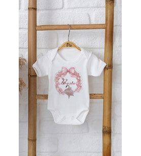 Pia Baby Premium %100 Pamuk İsme Özel Organik Baskılı Çıtçıtlı Bebek Body Zıbın Modelleri 5025-16 (Ekru)
