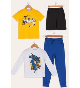 4'lü Batman Baskılı Siyah Tshirt Şort Pantolon Takım