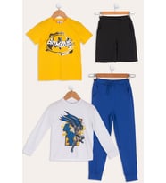 4'lü Batman Baskılı Siyah Tshirt Şort Pantolon Takım