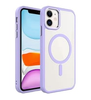 Coverzone iPhone 11 ile uyumlu K?l?f Wireless ?arj �zellikli Metal buton Z-Krom MagSafe ile uyumlu ?effaf Transparan Double Color Silikon Kapak Lila