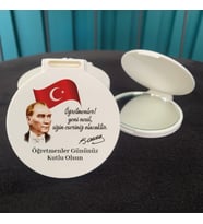 Hediyelik Ayna - Atatürklü Tasarım 24 Kasım Öğretmenler Günü Hediyesi Baskılı Cep Aynası - 5 Adet