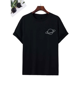 Unisex Saturn Baskılı T-shirt (Siyah)