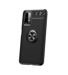 Xiaomi Redmi Note 9 4G Kılıf Yüzüklü Standlı Manyetikli Silikon (Siyah)