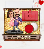 Sevgililer Günü Sevgili Tasarımlı Karikatür Biblo & Cüzdan & Mum Hediye Sepeti
