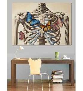 Çiçekli Kaburga Anatomik Sanat Dekoratif Kanvas - Mdf Ahşap Tablo