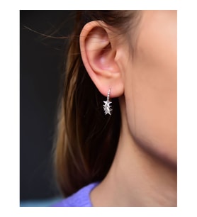 Papatya Silver 925 Ayar Gümüş Kalemli Yıldız Kadın Küpe (Gümüş)