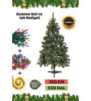 Premium Kutu Süsleme Seti Yılbaşı Çam Ağacı Renkli Işığı Yeni Yıl Süsleri Noel Paketi 180 Cm 330 Dal