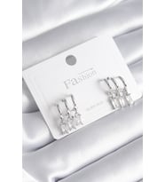 Pirinç Gümüş Renk 3'lü Sallantı Zirkon Taşlı Küpe 5886 - SSSSSS9392-2330