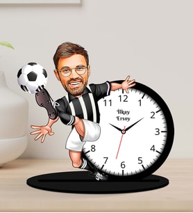 Kişiye Özel Karikatürlü Futbolcu Ahşap Biblo Masa Saati