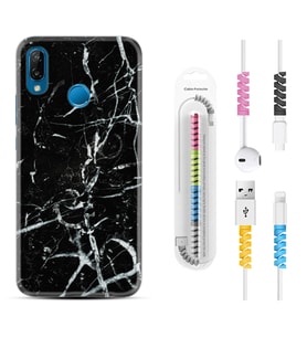 Huawei P20 Lite Mate 10 20 Lite Pro P40 Lite KılıfKablo Koruma Spiral Silikon Black Marble 3 1382