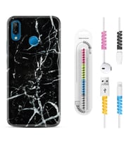 Huawei P20 Lite Mate 10 20 Lite Pro P40 Lite KılıfKablo Koruma Spiral Silikon Black Marble 3 1382