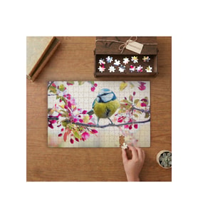 Pembe Çiçekli Dalda Sarı Kuş Tasarımı 240 parça Ahşap Puzzle Ahşap Kutuda MP04891