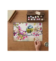 Pembe Çiçekli Dalda Sarı Kuş Tasarımı 240 parça Ahşap Puzzle Ahşap Kutuda MP04891