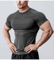 Ghassy Co. Erkek Nem Emici Hızlı Kuruyan Renk Solmayan Atletik Teknik Fitness Spor T-shirt (Füme)