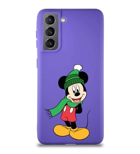 Samsung Galaxy S21 Soft Premier Kapak Mickey Mouse-G Tasarımlı Silikon Kılıf - Mor (Şeffaf)