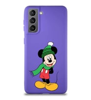 Samsung Galaxy S21 Soft Premier Kapak Mickey Mouse-G Tasarımlı Silikon Kılıf - Mor (Şeffaf)