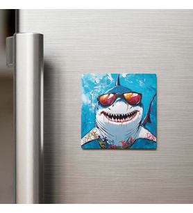 Shark - Köpekbalığı - Güneş Gözlüklü Style - Buzdolap Magneti - 9x9 Cm