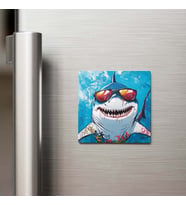 Shark - Köpekbalığı - Güneş Gözlüklü Style - Buzdolap Magneti - 9x9 Cm