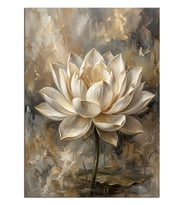 Bej Fonda Beyaz Lotus Çiçeği Dekoratif Kanvas - Mdf Ahşap Tablo