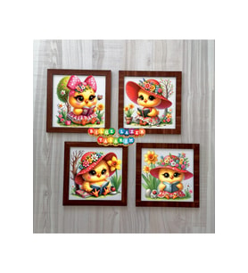 Ahşap Çerçeveli 4 Adet 20X20cm DÜZ RESİM TABLO (Çok Renkli)