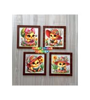 Ahşap Çerçeveli 4 Adet 20X20cm DÜZ RESİM TABLO (Çok Renkli)