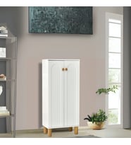 Lidya 2 Kapaklı Raflı Ayakkabılık – Beyaz Renkli Modern Çizgili Model  60x34x135 Cm