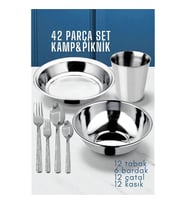 42 Parça Tabak Kase Bardak Çatla Kaşık Seti Kamp Piknik Seti  721970