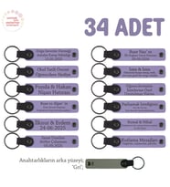 Hoş Geldin Bebek Mesajlı İsimli Anahtarlık 34’lü Set, Tüm Konuklarınıza Mükemmel Hediye, Mor & Gri (Lila - Mor)